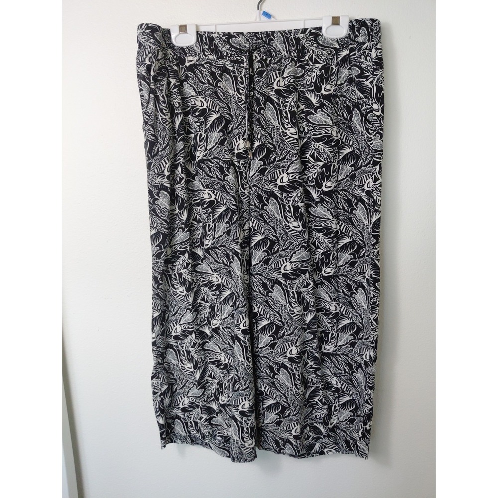 Love Wish Women's Pants Sz 1X Black Floral Wide Leg Drawstring Elastic Boho Y2k